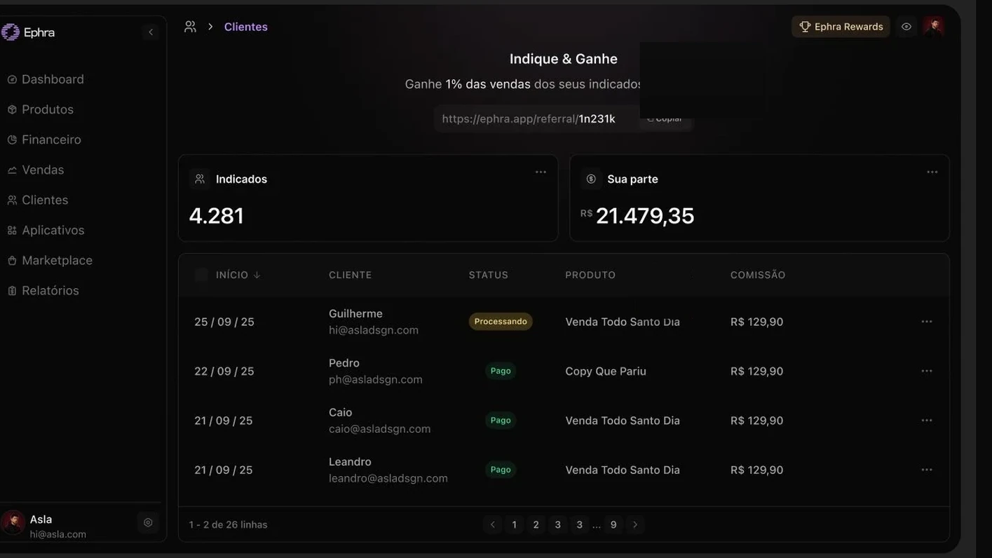 Indique e Ganhe — programa de referral da Ephra